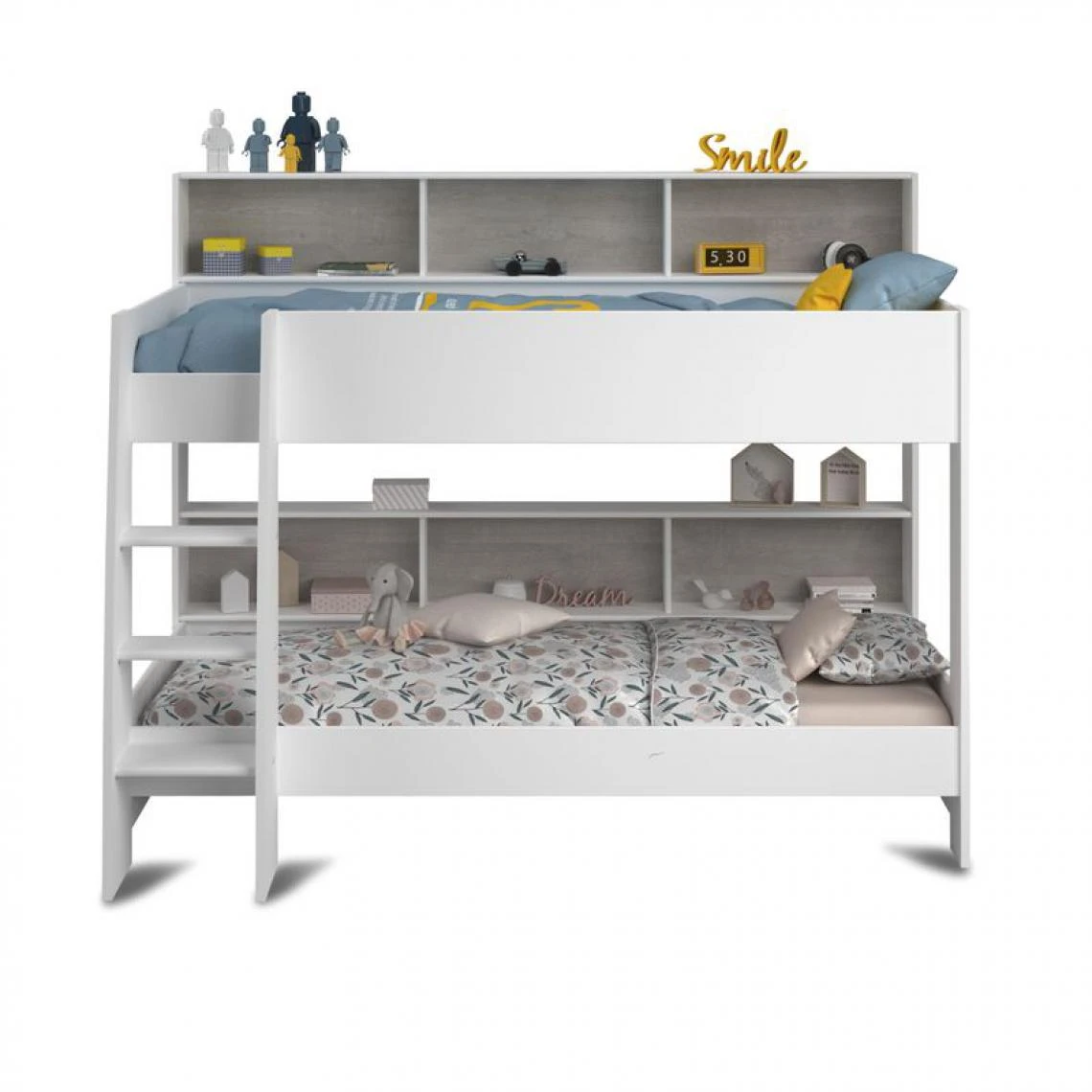 BUT Lit Superposé 90x200 Cm TAYLOR 2 Blanc Et Gris 4 BUT Lit Superposé 90x200 Cm TAYLOR 2 Blanc Et Gris – Image 2