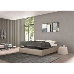 Autrement Lit Talamo Italia Avec Conteneur Double Vivaldi Beige, Tissu Effet Vin...