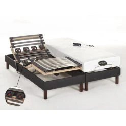 Vente-unique Lit électrique Relaxation Lattes Et Plots Matelas Mémoire Forme Tiss...