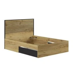 BUT Lit TOMAS 140 X 190 Cm + Tête De Lit + Tiroir Imitation Chêne Et Noi...