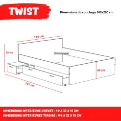 Le Quai Des Affaires Lit TWIST 140x190 + Chevet + Tiroir / Blanc -Talamo Magasin lit twist 140x190 chevet tiroir blanc 12039880 31909706 1140x1140
