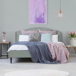 CSTORE NAILHEADS - Lit Adulte Classique - Tissu Gris Clair - Tête De Lit Clo... -Talamo Magasin nailheads lit adulte classique tissu gris clair tete de lit cloutee et pieds bois sommier inclus l 160xl 200 cm 10678126 27811238 1140x1140