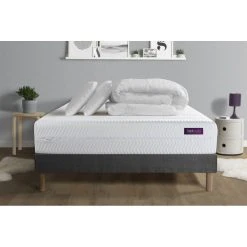 SEPTNUITS PACK Matelas + Sommier Gris 140x200 Memo Bio Mousse à Mémoire De Fo...
