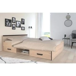 PARISOT - Zodiac Lit Adulte Industriel 140x190 Cm - Décor Chêne Et N... -Talamo Magasin parisot zodiac lit adulte industriel 140x190 cm decor chene et noir 10636978 27677000 1140x1140