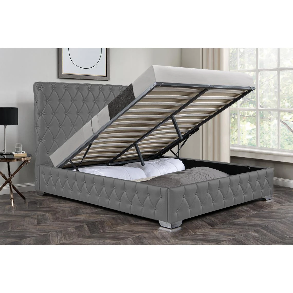 Fournier Decoration Royal Lit Coffre PU Gris 140x190 Cm 4 Fournier Decoration Royal Lit Coffre PU Gris 140x190 Cm – Image 2