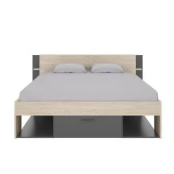 CSTORE SAX - Lit Adulte - 160x200 Cm - 3 Tiroirs + Tête De Lit Avec Rangemen... -Talamo Magasin sax lit adulte 160x200 cm 3 tiroirs tete de lit avec rangement decor chene et anthracite 10678092 27811122 1140x1140