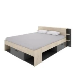CSTORE SAX - Lit Adulte - 160x200 Cm - 3 Tiroirs + Tête De Lit Avec Rangemen... -Talamo Magasin sax lit adulte 160x200 cm 3 tiroirs tete de lit avec rangement decor chene et anthracite 10678092 27811124 1140x1140