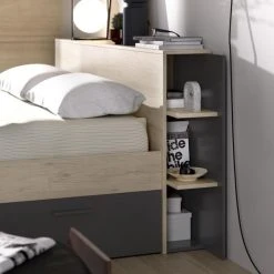 CSTORE SAX - Lit Adulte - 160x200 Cm - 3 Tiroirs + Tête De Lit Avec Rangemen... -Talamo Magasin sax lit adulte 160x200 cm 3 tiroirs tete de lit avec rangement decor chene et anthracite 10678092 27811126 1140x1140
