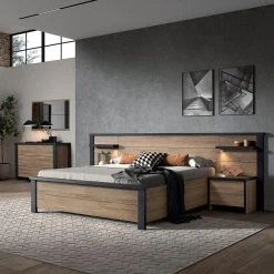 Altobuy SIWA - Lit 180x200cm Effet Bois Et Beton Ciré -Talamo Magasin siwa lit 180x200cm effet bois et beton cire 13703618 37790610 1140x1140