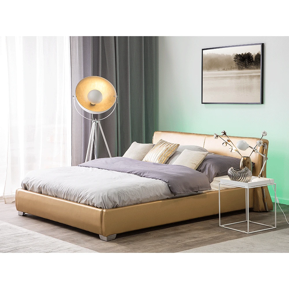 Beliani Lit 180 X 200 Cm En Cuir Doré Avec LED PARIS - Or 6 Beliani Lit 180 X 200 Cm En Cuir Doré Avec LED PARIS - Or – Image 4