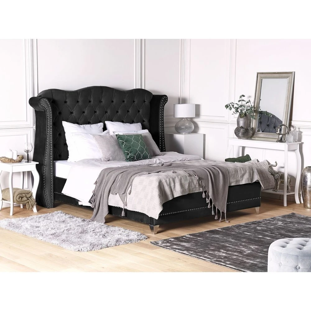 Beliani Lit Double Capitonné En Velours Noir 180 X 200 Cm AYETTE - Gr... 5 Beliani Lit Double Capitonné En Velours Noir 180 X 200 Cm AYETTE - Gr... – Image 3