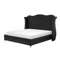 Beliani Lit Double Capitonné En Velours Noir 180 X 200 Cm AYETTE - Gr...