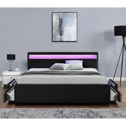CONCEPT USINE Lit Enfield 160x190cm - Noir - Tête De Lit LED Et Rangements 4 Tiroir... 8 CONCEPT USINE Lit Enfield 160x190cm - Noir - Tête De Lit LED Et Rangements 4 Tiroir... -Talamo Magasin uump5u