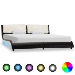 VidaXL Cadre De Lit Avec LED Noir Et Blanc Similicuir 150x200 Cm