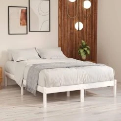 VidaXL Cadre De Lit Blanc Bois De Pin Massif 140x190 Cm