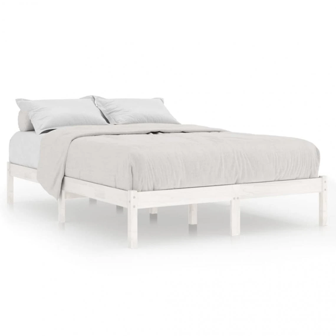 VidaXL Cadre De Lit Blanc Bois De Pin Massif 140x190 Cm 4 VidaXL Cadre De Lit Blanc Bois De Pin Massif 140x190 Cm – Image 2