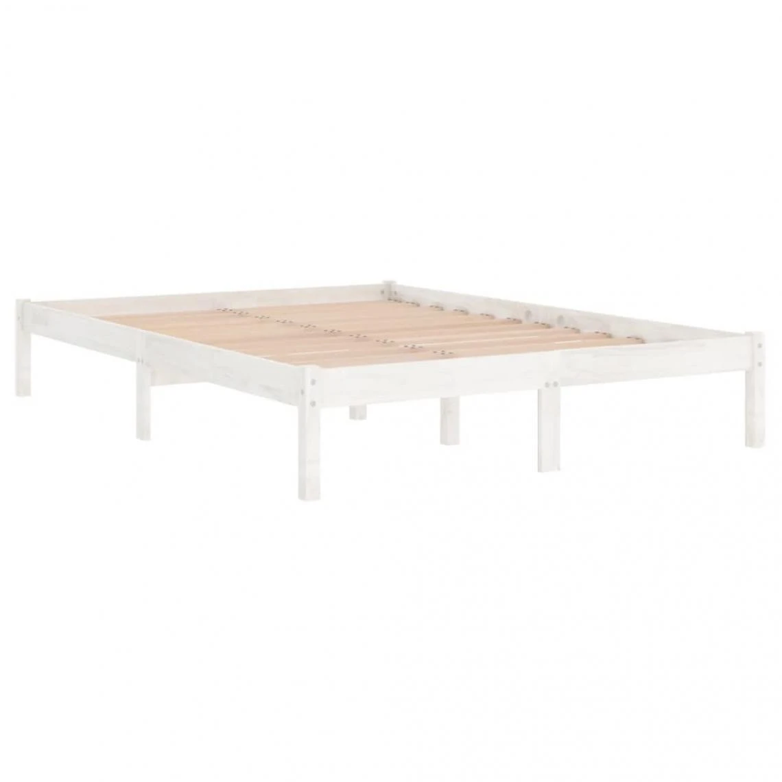 VidaXL Cadre De Lit Blanc Bois De Pin Massif 140x190 Cm 5 VidaXL Cadre De Lit Blanc Bois De Pin Massif 140x190 Cm – Image 3