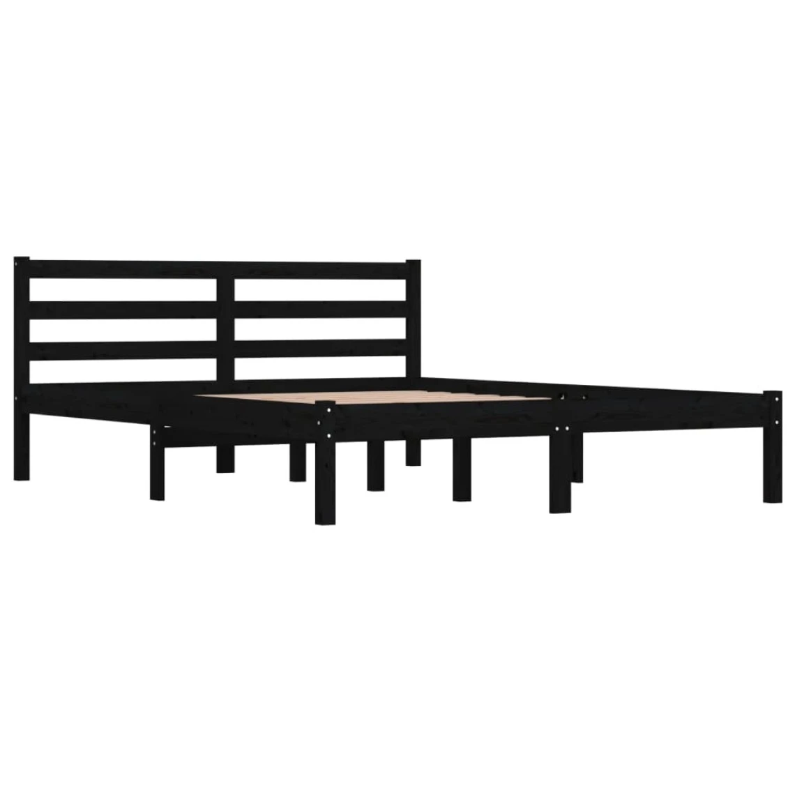 VidaXL Cadre De Lit Bois De Pin Massif 140x190 Cm Noir 4 VidaXL Cadre De Lit Bois De Pin Massif 140x190 Cm Noir – Image 2