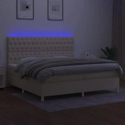 VidaXL Sommier Tapissier Et Matelas Et LED Crème 200x200 Cm Tissu -Talamo Magasin vidaxl sommier tapissier et matelas et led creme 200x200 cm tissu 13884036 38470826 1140x1140