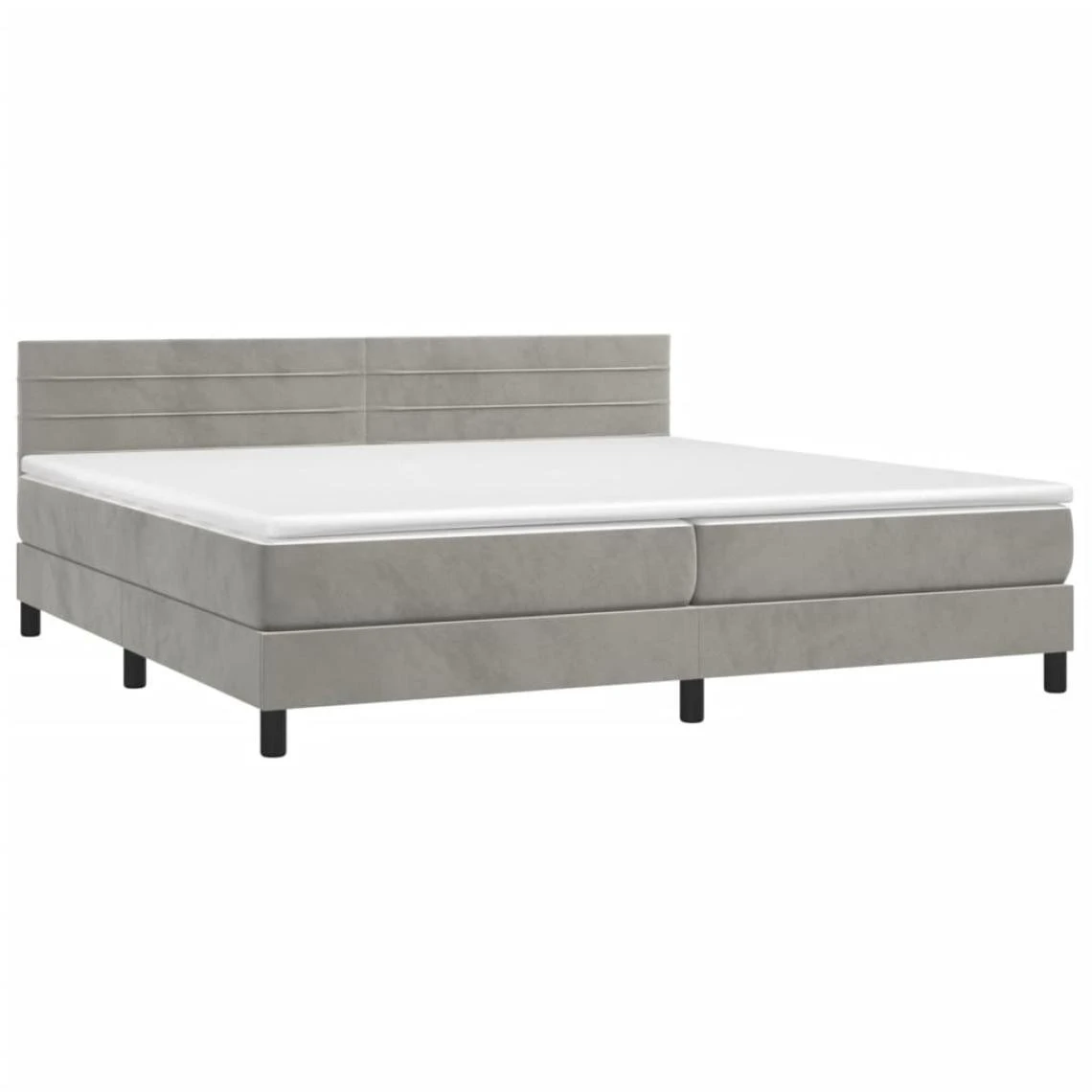 VidaXL Sommier Tapissier Matelas Et LED Gris Clair 200x200 Cm Velours 4 VidaXL Sommier Tapissier Matelas Et LED Gris Clair 200x200 Cm Velours – Image 2