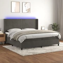 VidaXL Sommier Tapissier Matelas Et LED Gris Foncé 200x200 Cm Velours