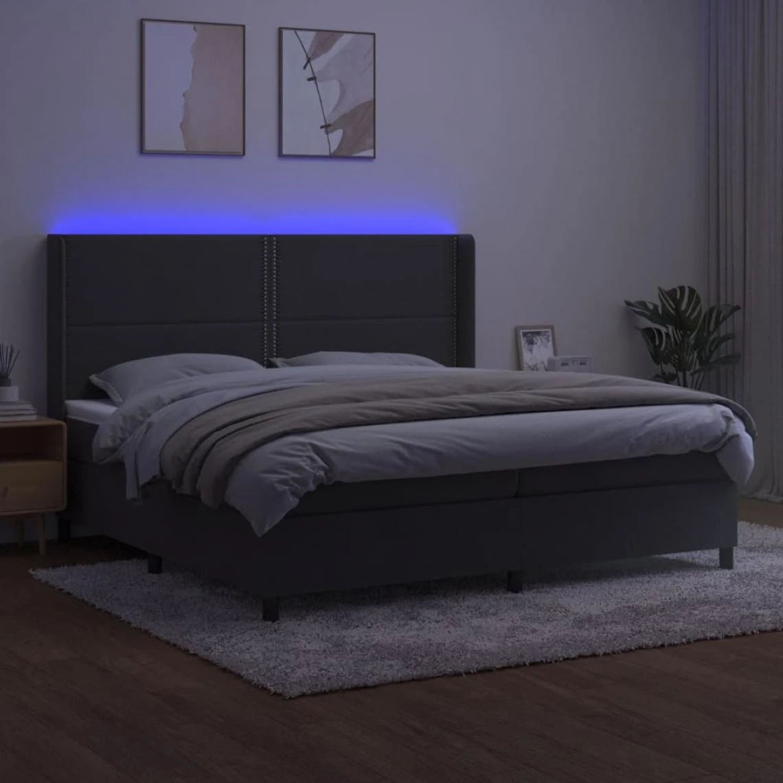 VidaXL Sommier Tapissier Matelas Et LED Gris Foncé 200x200 Cm Velours 4 VidaXL Sommier Tapissier Matelas Et LED Gris Foncé 200x200 Cm Velours – Image 2