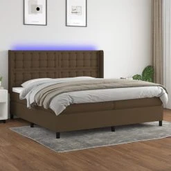 VidaXL Sommier Tapissier Matelas Et LED Marron Foncé 200x200 Cm Tissu