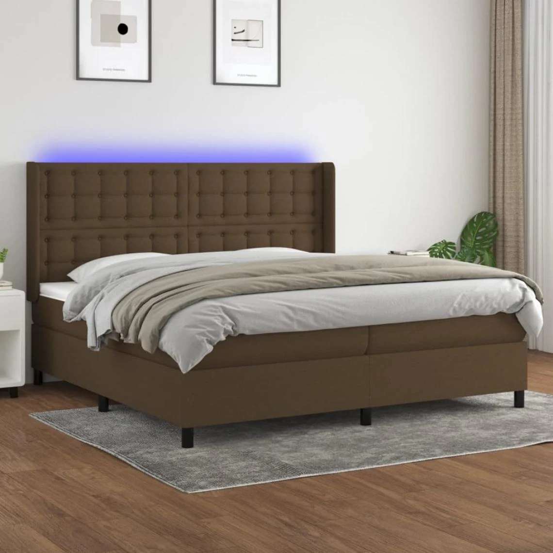 VidaXL Sommier Tapissier Matelas Et LED Marron Foncé 200x200 Cm Tissu 3 VidaXL Sommier Tapissier Matelas Et LED Marron Foncé 200x200 Cm Tissu