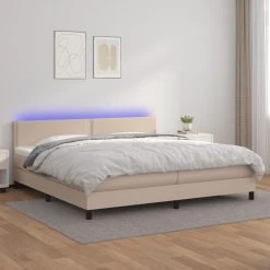 VidaXL Sommier Tapissier Matelas LED Cappuccino 200x200 Cm Similicuir