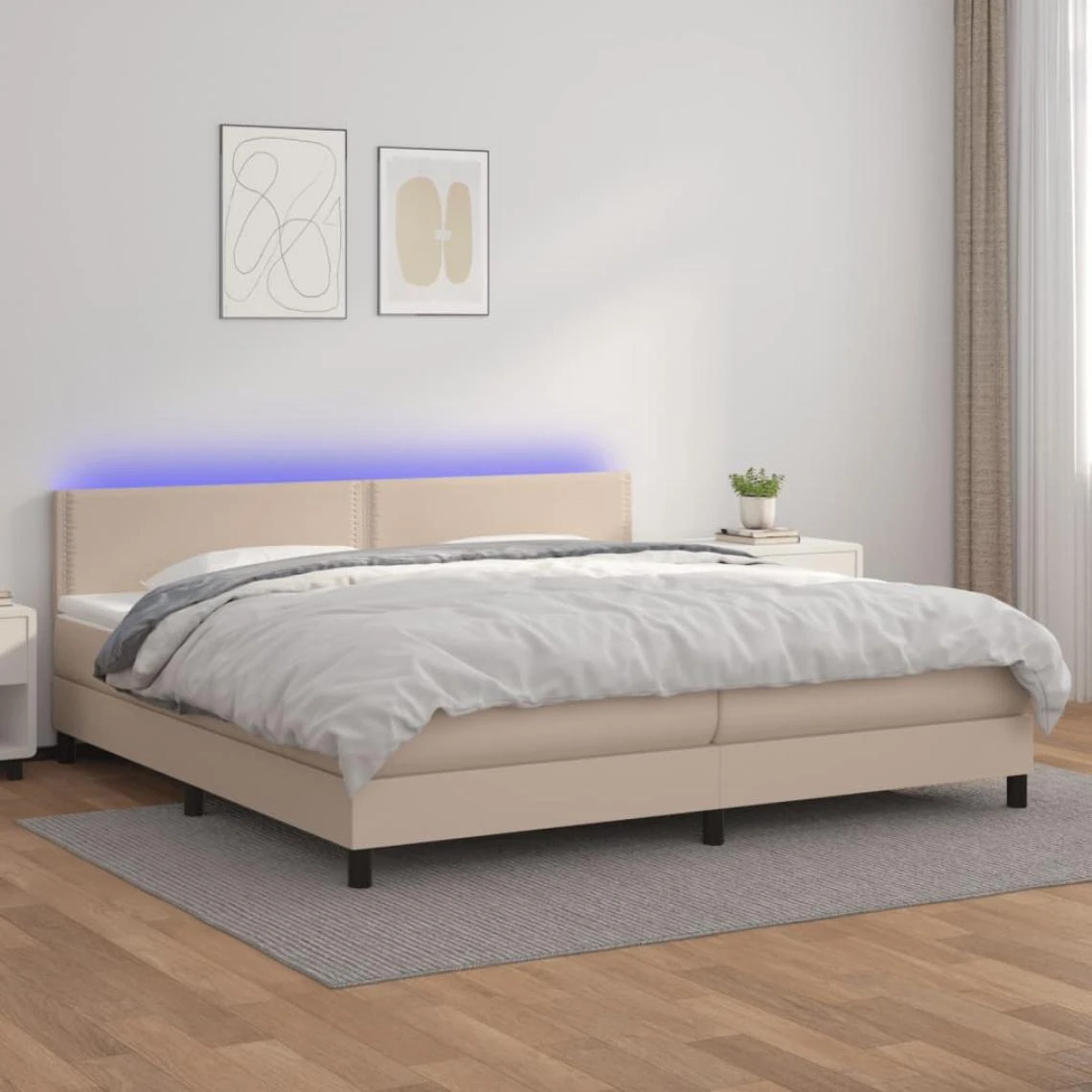 VidaXL Sommier Tapissier Matelas LED Cappuccino 200x200 Cm Similicuir 3 VidaXL Sommier Tapissier Matelas LED Cappuccino 200x200 Cm Similicuir