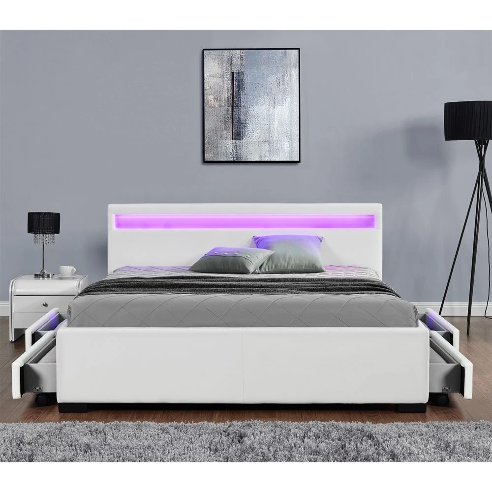 CONCEPT USINE Lit Enfield Blanc - Tête De Lit LED Et Rangement 4 Tiroirs 4 CONCEPT USINE Lit Enfield Blanc - Tête De Lit LED Et Rangement 4 Tiroirs – Image 2